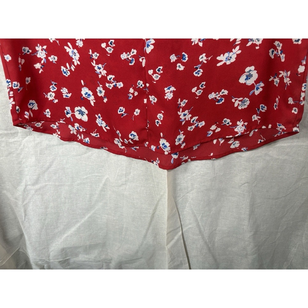 Pleione Top Women Sz M Red Multicolor Floral Casual Career Shirt Cap Sleeve READ - Picture 2 of 10